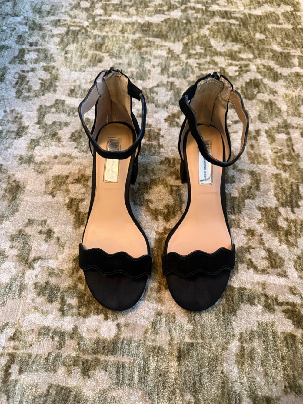 INC International Concepts Black Scalloped Ankle-Strap Heels